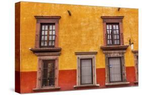 Yellow Red Wall Brown Windows Metal Gates, San Miguel de Allende, Mexico-William Perry-Stretched Canvas