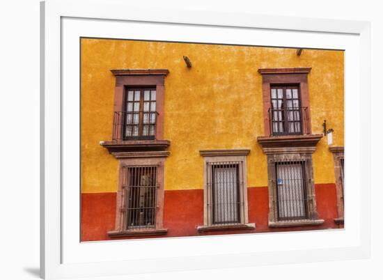 Yellow Red Wall Brown Windows Metal Gates, San Miguel de Allende, Mexico-William Perry-Framed Photographic Print