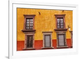 Yellow Red Wall Brown Windows Metal Gates, San Miguel de Allende, Mexico-William Perry-Framed Photographic Print