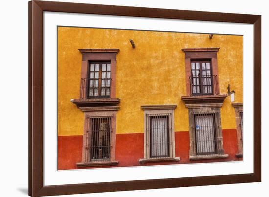 Yellow Red Wall Brown Windows Metal Gates, San Miguel de Allende, Mexico-William Perry-Framed Photographic Print