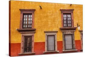 Yellow Red Wall Brown Windows Metal Gates, San Miguel de Allende, Mexico-William Perry-Stretched Canvas