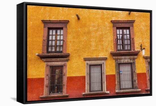 Yellow Red Wall Brown Windows Metal Gates, San Miguel de Allende, Mexico-William Perry-Framed Stretched Canvas