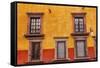 Yellow Red Wall Brown Windows Metal Gates, San Miguel de Allende, Mexico-William Perry-Framed Stretched Canvas