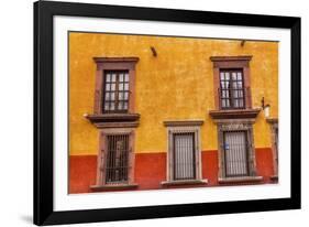 Yellow Red Wall Brown Windows Metal Gates, San Miguel de Allende, Mexico-William Perry-Framed Photographic Print