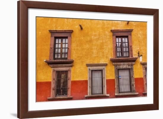 Yellow Red Wall Brown Windows Metal Gates, San Miguel de Allende, Mexico-William Perry-Framed Photographic Print