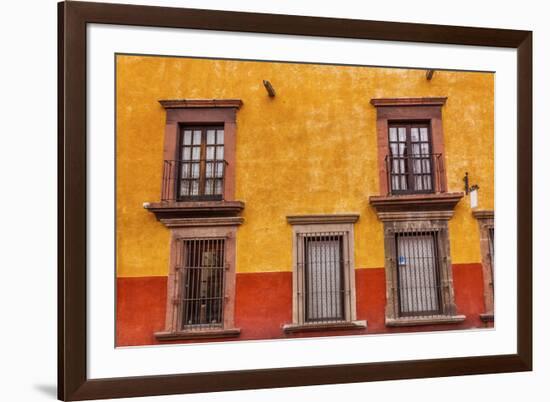 Yellow Red Wall Brown Windows Metal Gates, San Miguel de Allende, Mexico-William Perry-Framed Premium Photographic Print