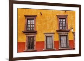 Yellow Red Wall Brown Windows Metal Gates, San Miguel de Allende, Mexico-William Perry-Framed Premium Photographic Print