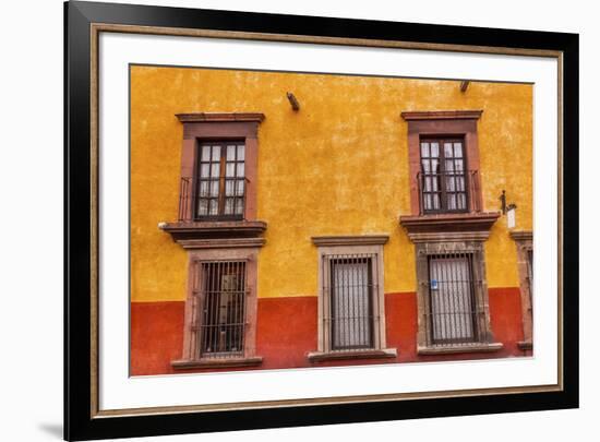 Yellow Red Wall Brown Windows Metal Gates, San Miguel de Allende, Mexico-William Perry-Framed Premium Photographic Print