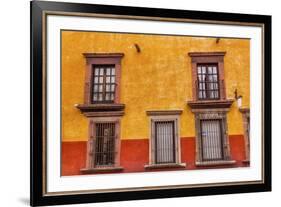 Yellow Red Wall Brown Windows Metal Gates, San Miguel de Allende, Mexico-William Perry-Framed Premium Photographic Print