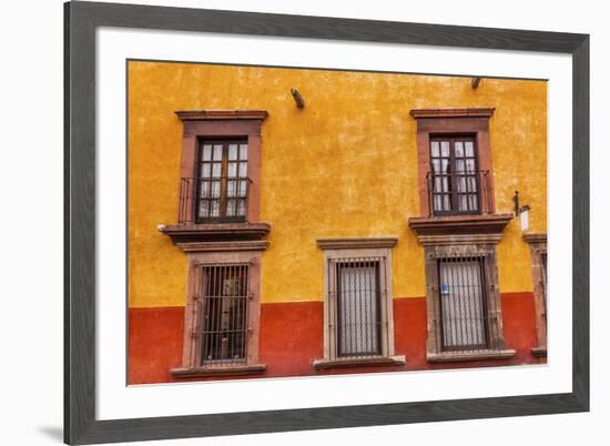 Yellow Red Wall Brown Windows Metal Gates, San Miguel de Allende, Mexico-William Perry-Framed Premium Photographic Print