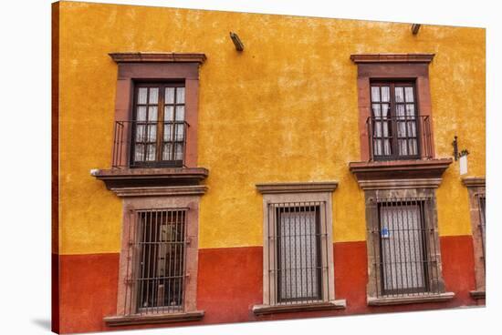 Yellow Red Wall Brown Windows Metal Gates, San Miguel de Allende, Mexico-William Perry-Stretched Canvas