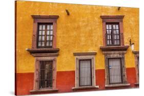 Yellow Red Wall Brown Windows Metal Gates, San Miguel de Allende, Mexico-William Perry-Stretched Canvas