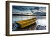 Yellow Rowing Boat on the Shore of a Lake in Bermagui, Australia at Sunset-A Periam Photography-Framed Photographic Print