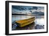 Yellow Rowing Boat on the Shore of a Lake in Bermagui, Australia at Sunset-A Periam Photography-Framed Photographic Print