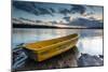 Yellow Rowing Boat on the Shore of a Lake in Bermagui, Australia at Sunset-A Periam Photography-Mounted Photographic Print