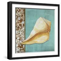 Yellow Seashell - Tan Side Border Teal Crackle Back-Megan Duncanson-Framed Giclee Print