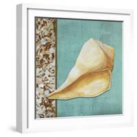 Yellow Seashell - Tan Side Border Teal Crackle Back-Megan Duncanson-Framed Giclee Print