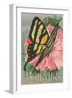 Yellow Swallowtail on Hollyhocks-null-Framed Art Print