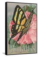 Yellow Swallowtail on Hollyhocks-null-Framed Stretched Canvas