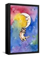 Yellow Tabby Cat Hanging from Moon-sylvia pimental-Framed Stretched Canvas