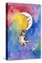 Yellow Tabby Cat Hanging from Moon-sylvia pimental-Stretched Canvas