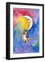 Yellow Tabby Cat Hanging from Moon-sylvia pimental-Framed Art Print