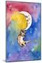 Yellow Tabby Cat Hanging from Moon-sylvia pimental-Mounted Art Print