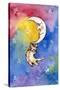 Yellow Tabby Cat Hanging from Moon-sylvia pimental-Stretched Canvas