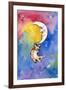 Yellow Tabby Cat Hanging from Moon-sylvia pimental-Framed Art Print