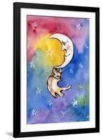 Yellow Tabby Cat Hanging from Moon-sylvia pimental-Framed Art Print