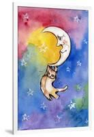 Yellow Tabby Cat Hanging from Moon-sylvia pimental-Framed Art Print