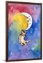 Yellow Tabby Cat Hanging from Moon-sylvia pimental-Framed Art Print