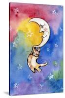 Yellow Tabby Cat Hanging from Moon-sylvia pimental-Stretched Canvas