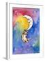 Yellow Tabby Cat Hanging from Moon-sylvia pimental-Framed Art Print