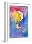 Yellow Tabby  Cat Hanging from Moon-sylvia pimental-Framed Art Print