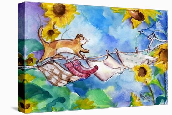 Yellow Tabby Cat Walking on Clothesline-sylvia pimental-Stretched Canvas