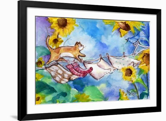 Yellow Tabby Cat Walking on Clothesline-sylvia pimental-Framed Art Print