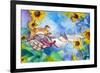 Yellow Tabby Cat Walking on Clothesline-sylvia pimental-Framed Art Print