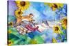 Yellow Tabby Cat Walking on Clothesline-sylvia pimental-Stretched Canvas