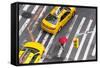 Yellow Taxi Cabs and Crossing, Overhead View, New York, Manhattan, New York, USA-Peter Adams-Framed Stretched Canvas