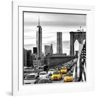 Yellow Taxi on Brooklyn Bridge Overlooking the One World Trade Center (1WTC)-Philippe Hugonnard-Framed Photographic Print
