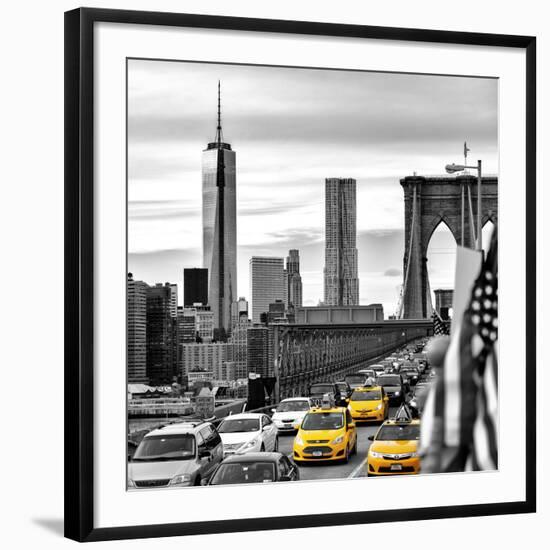 Yellow Taxi on Brooklyn Bridge Overlooking the One World Trade Center (1WTC)-Philippe Hugonnard-Framed Photographic Print