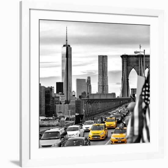 Yellow Taxi on Brooklyn Bridge Overlooking the One World Trade Center (1WTC)-Philippe Hugonnard-Framed Photographic Print