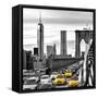 Yellow Taxi on Brooklyn Bridge Overlooking the One World Trade Center (1WTC)-Philippe Hugonnard-Framed Stretched Canvas