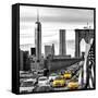 Yellow Taxi on Brooklyn Bridge Overlooking the One World Trade Center (1WTC)-Philippe Hugonnard-Framed Stretched Canvas