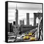 Yellow Taxi on Brooklyn Bridge Overlooking the One World Trade Center (1WTC)-Philippe Hugonnard-Framed Stretched Canvas