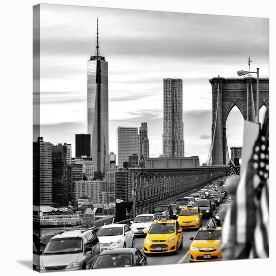 Yellow Taxi on Brooklyn Bridge Overlooking the One World Trade Center (1WTC)-Philippe Hugonnard-Stretched Canvas