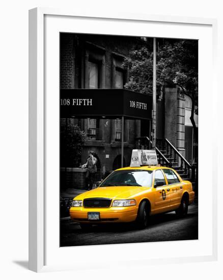 Yellow Taxis, 108 Fifth Avenue, Flatiron, Manhattan, New York City, Black and White Photography-Philippe Hugonnard-Framed Premium Photographic Print