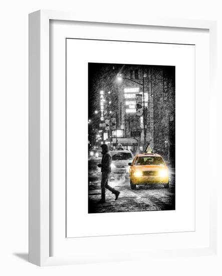 Yellow Taxis at Times Square during a Snowstorm by Night-Philippe Hugonnard-Framed Art Print