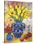 Yellow Tulips in a Blue and Gold Pot-Lorraine Platt-Stretched Canvas